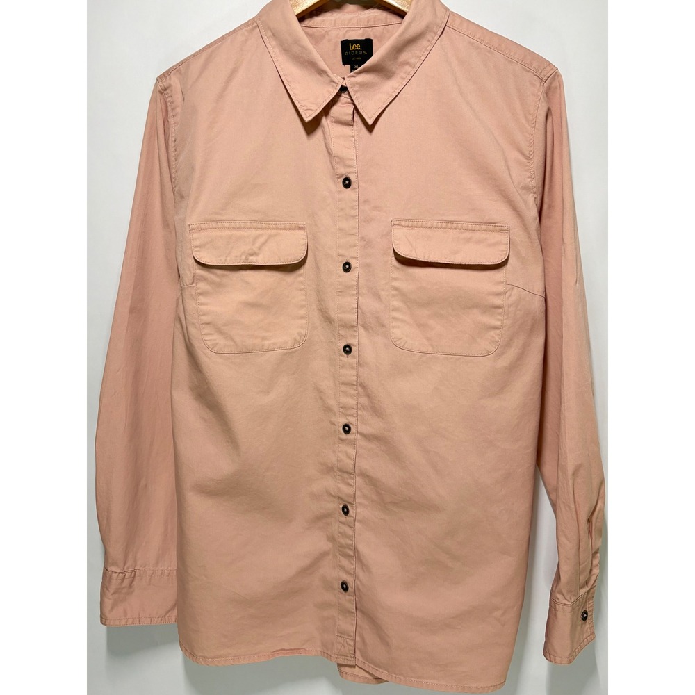 Lee Riders Womens XL Peach Pink Button Down Utility Shirt Long Sleeve Workwear